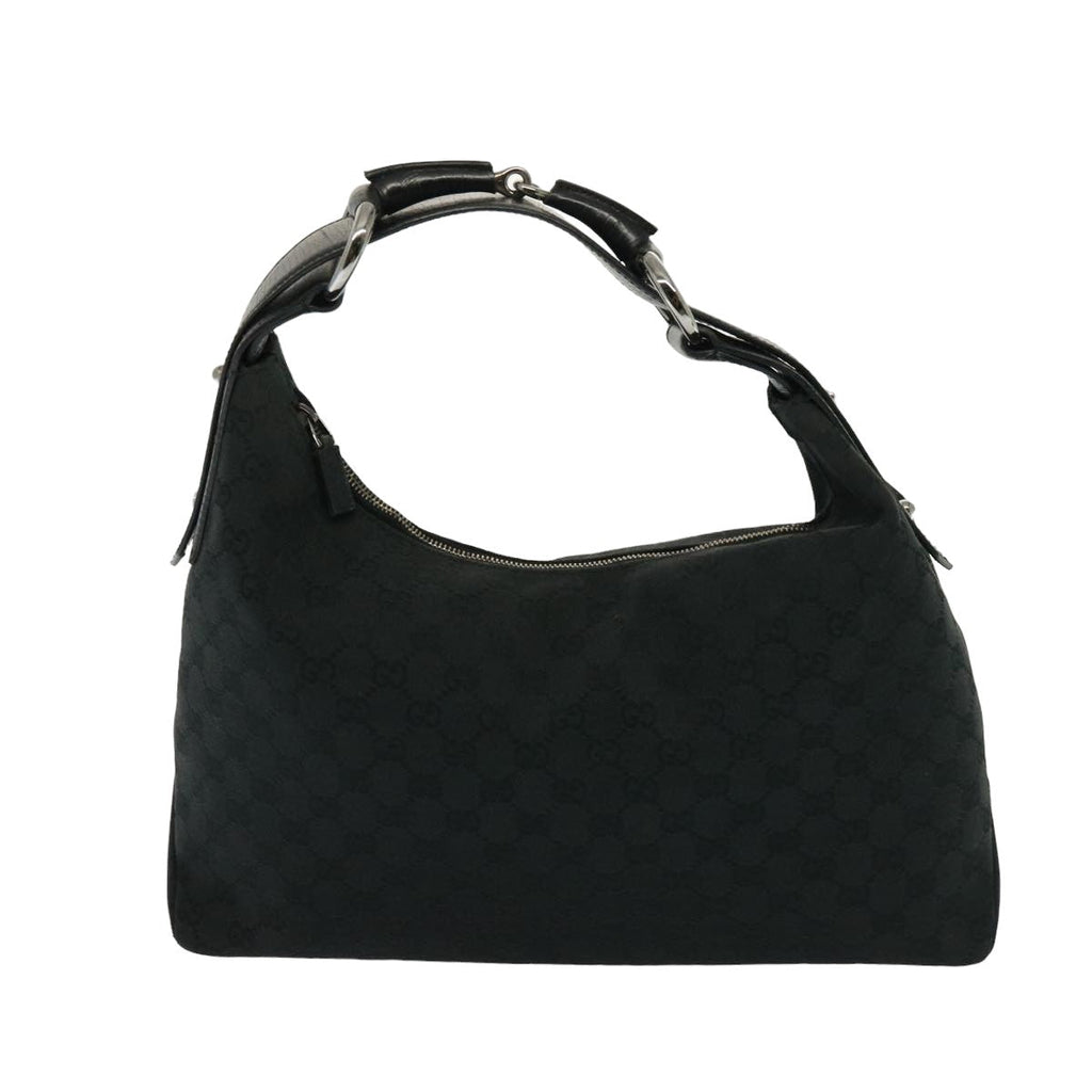 GUCCI GG Canvas Horsebit Shoulder Bag Black 115867 yk13263