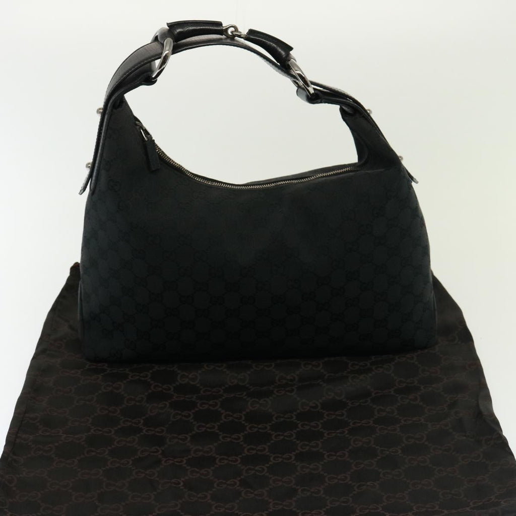 GUCCI GG Canvas Horsebit Shoulder Bag Black 115867 yk13263