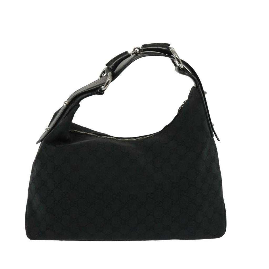 GUCCI GG Canvas Horsebit Shoulder Bag Black 115867 yk13263