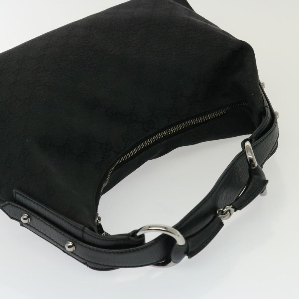GUCCI GG Canvas Horsebit Shoulder Bag Black 115867 yk13263