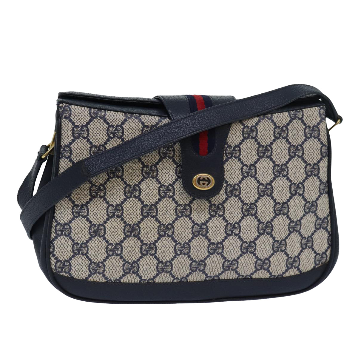 GUCCI GG Supreme Sherry Line Shoulder Bag PVC Navy Red 116 02 076 yk13428