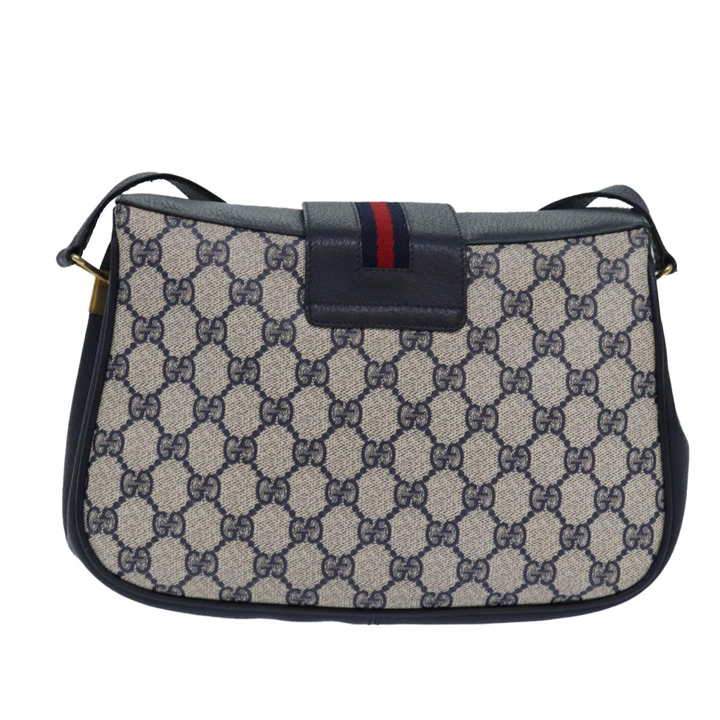 GUCCI GG Supreme Sherry Line Shoulder Bag PVC Navy Red 116 02 076 yk13428