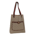 GUCCI GG Canvas Web Sherry Line Tote Bag PVC Leather Beige Green yk13433