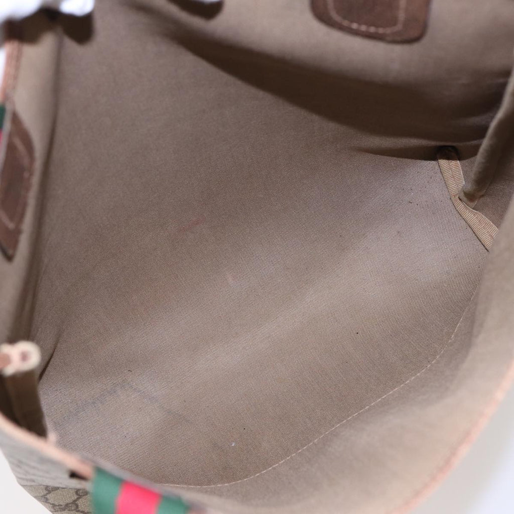 GUCCI GG Canvas Web Sherry Line Tote Bag PVC Leather Beige Green yk13433