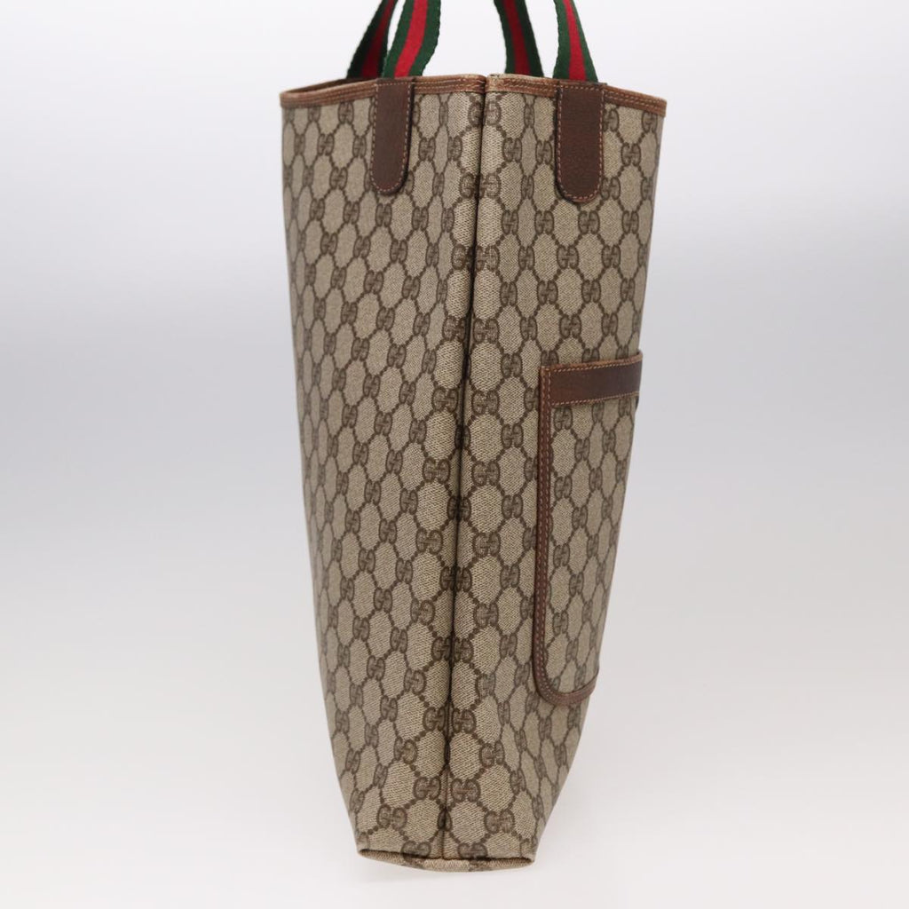 GUCCI GG Canvas Web Sherry Line Tote Bag PVC Leather Beige Green yk13433