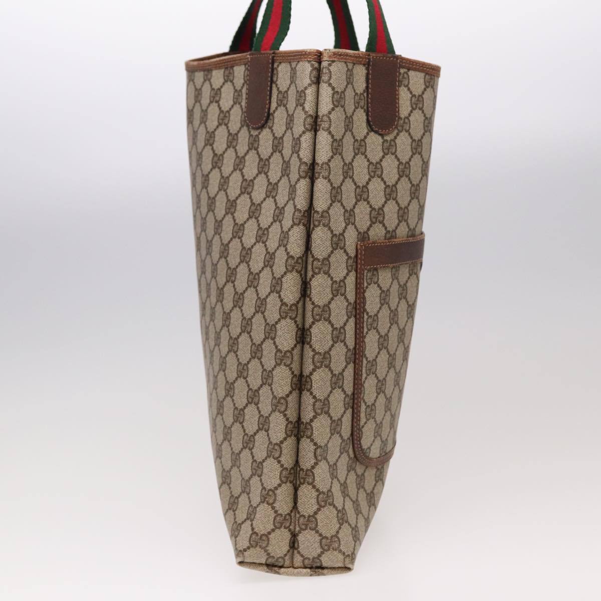 GUCCI GG Canvas Web Sherry Line Tote Bag PVC Leather Beige Green yk13433