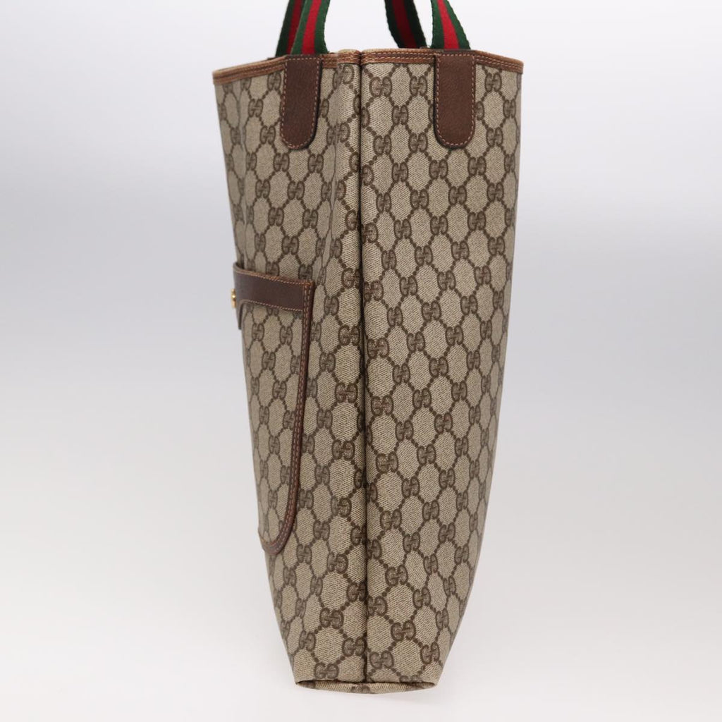 GUCCI GG Canvas Web Sherry Line Tote Bag PVC Leather Beige Green yk13433