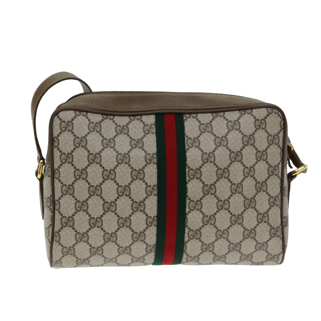 GUCCI GG Canvas Web Sherry Line Shoulder Bag PVC Leather Beige Red yk13472