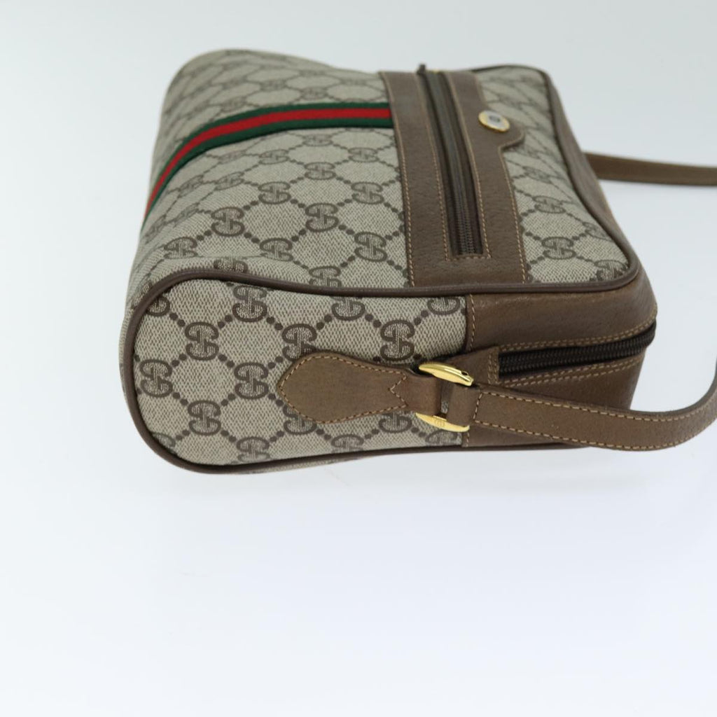 GUCCI GG Canvas Web Sherry Line Shoulder Bag PVC Leather Beige Red yk13472