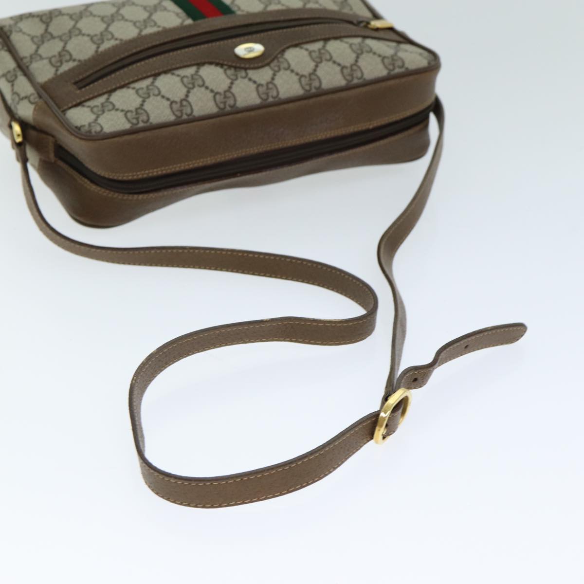 GUCCI GG Canvas Web Sherry Line Shoulder Bag PVC Leather Beige Red yk13472