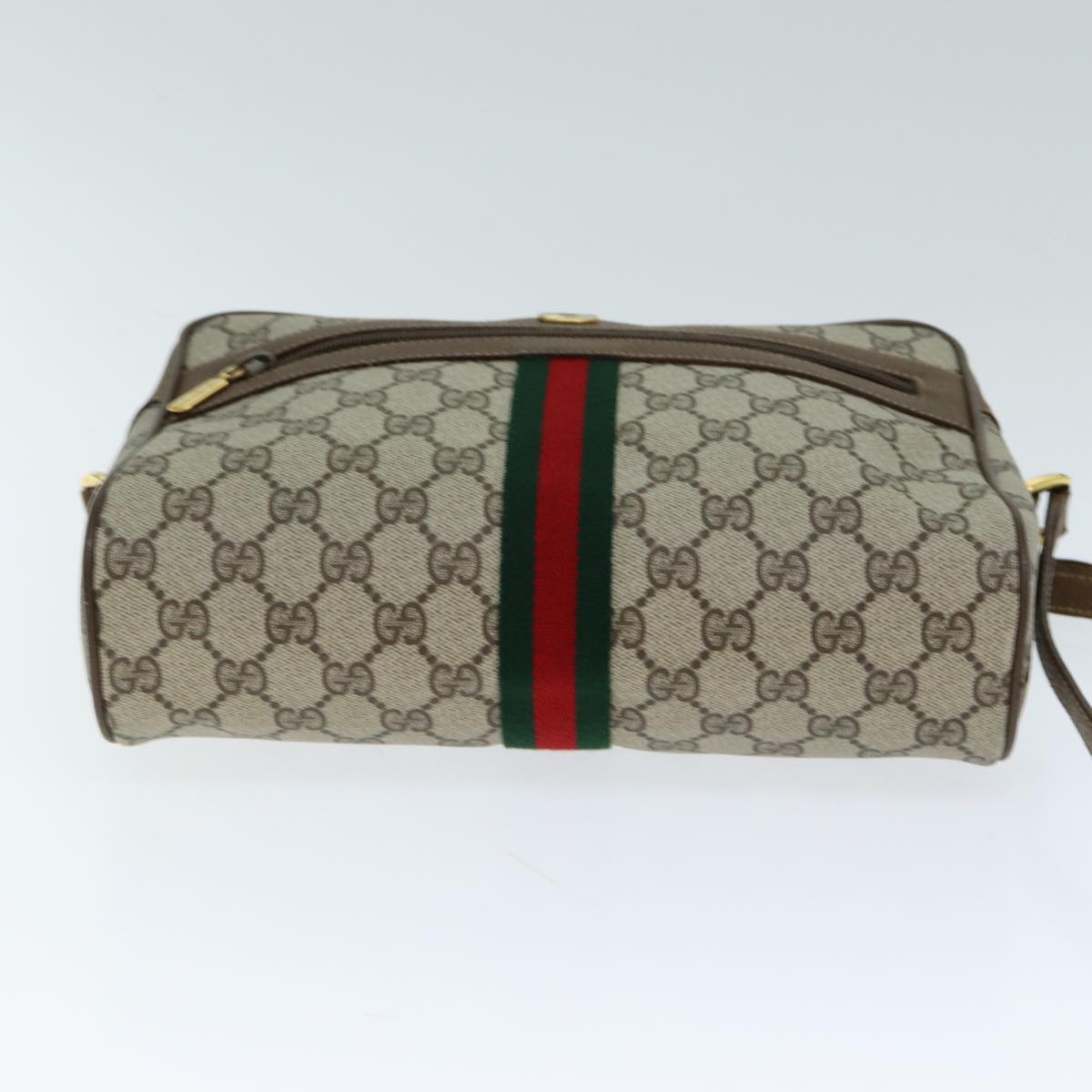GUCCI GG Canvas Web Sherry Line Shoulder Bag PVC Leather Beige Red yk13472