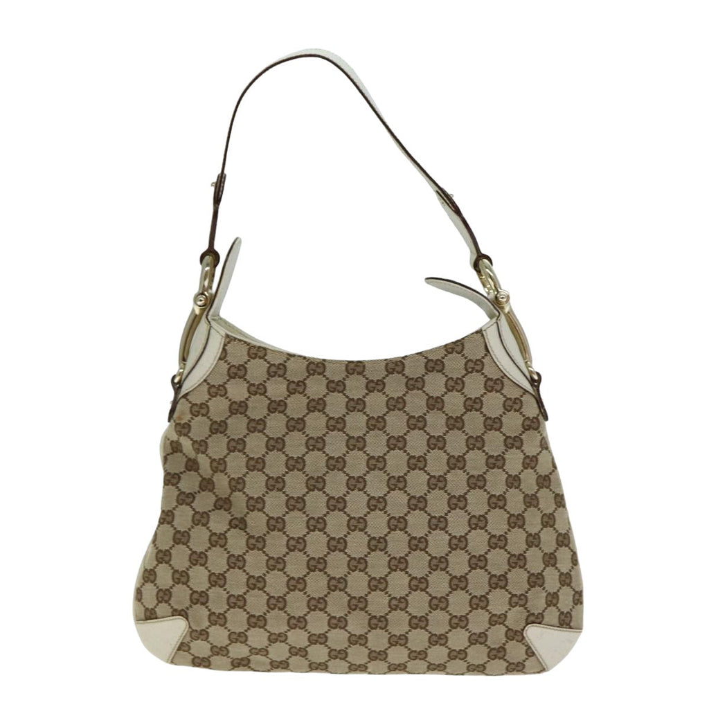 GUCCI GG Canvas Horsebit Shoulder Bag Beige yk13500