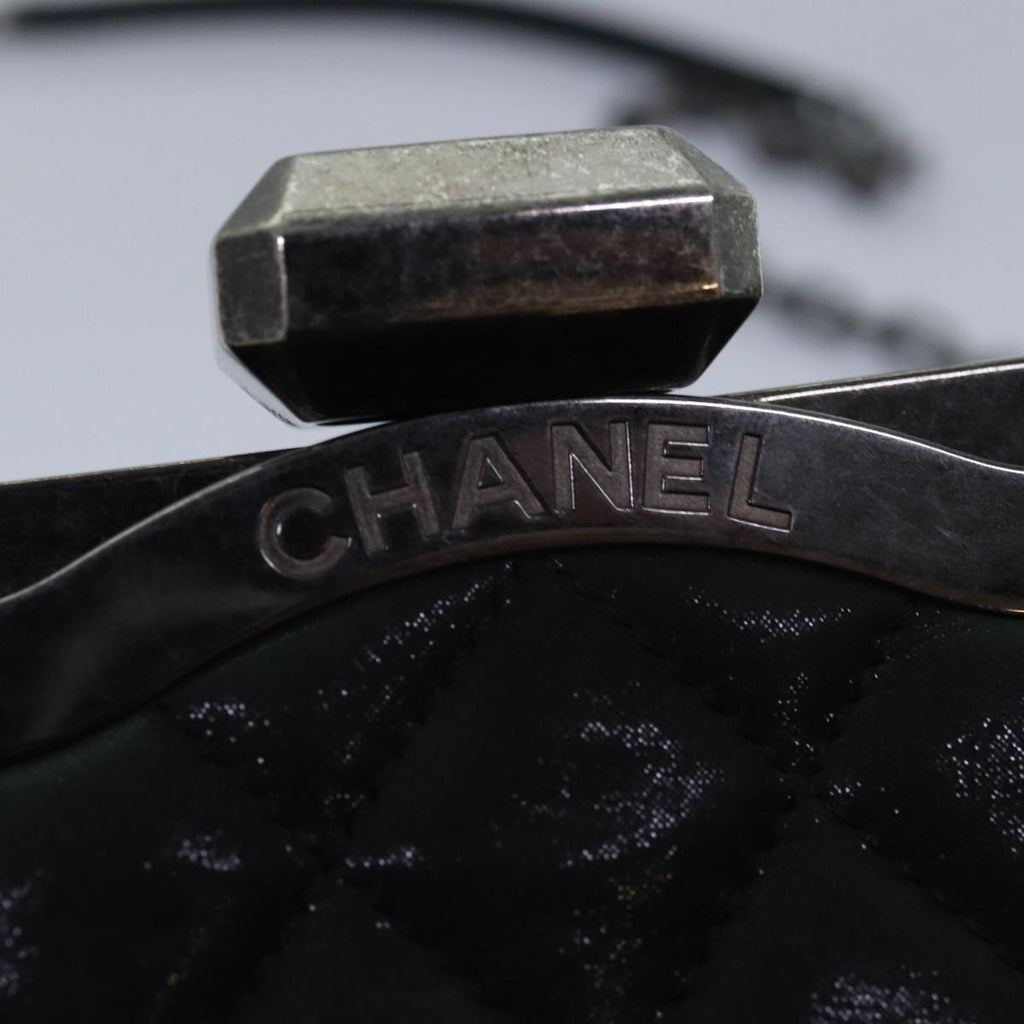 CHANEL Matelasse Chain Gamaguchi Hand Bag Leather 2way Black CC yk13501