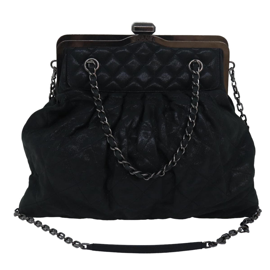 CHANEL Matelasse Chain Gamaguchi Hand Bag Leather 2way Black CC yk13501