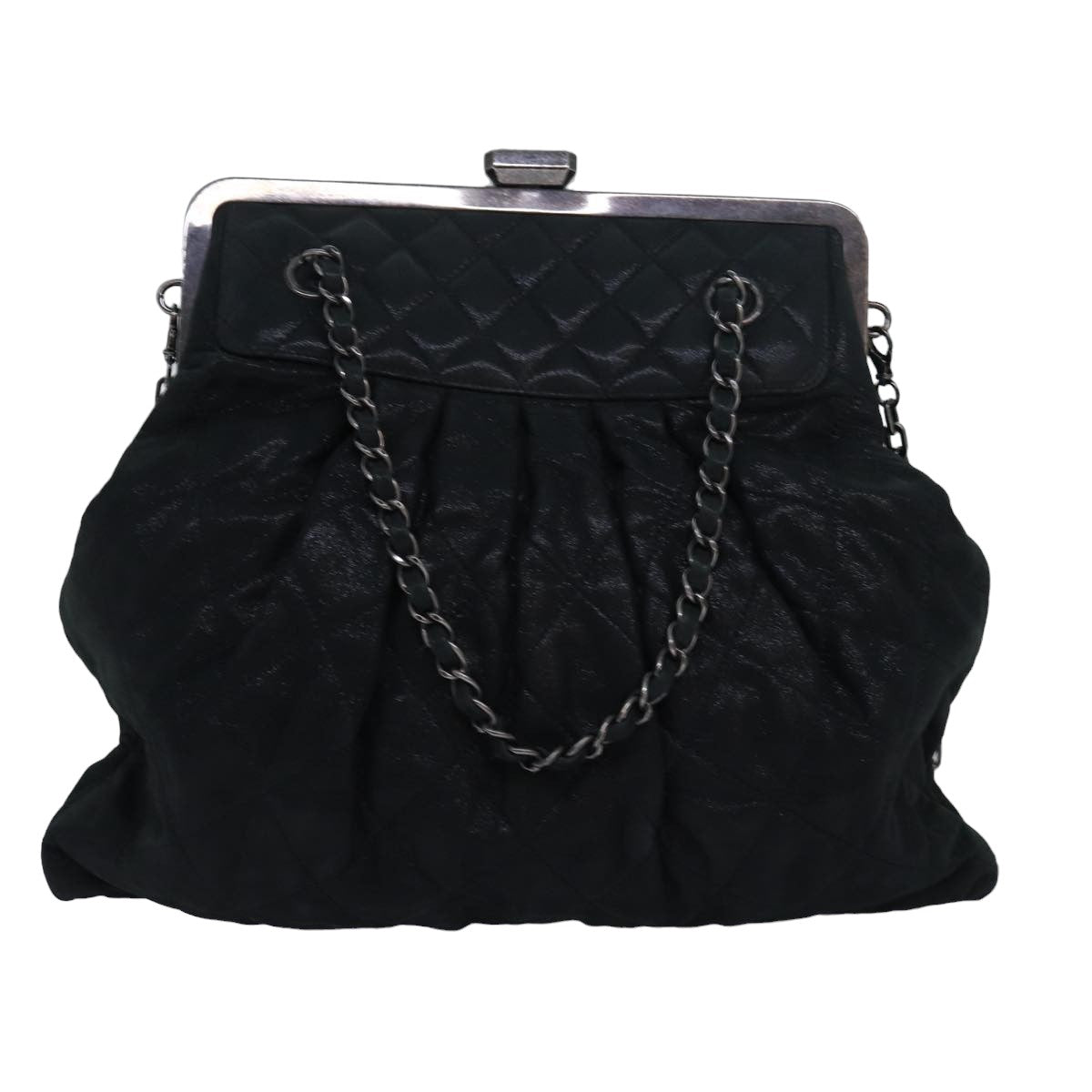 CHANEL Matelasse Chain Gamaguchi Hand Bag Leather 2way Black CC yk13501