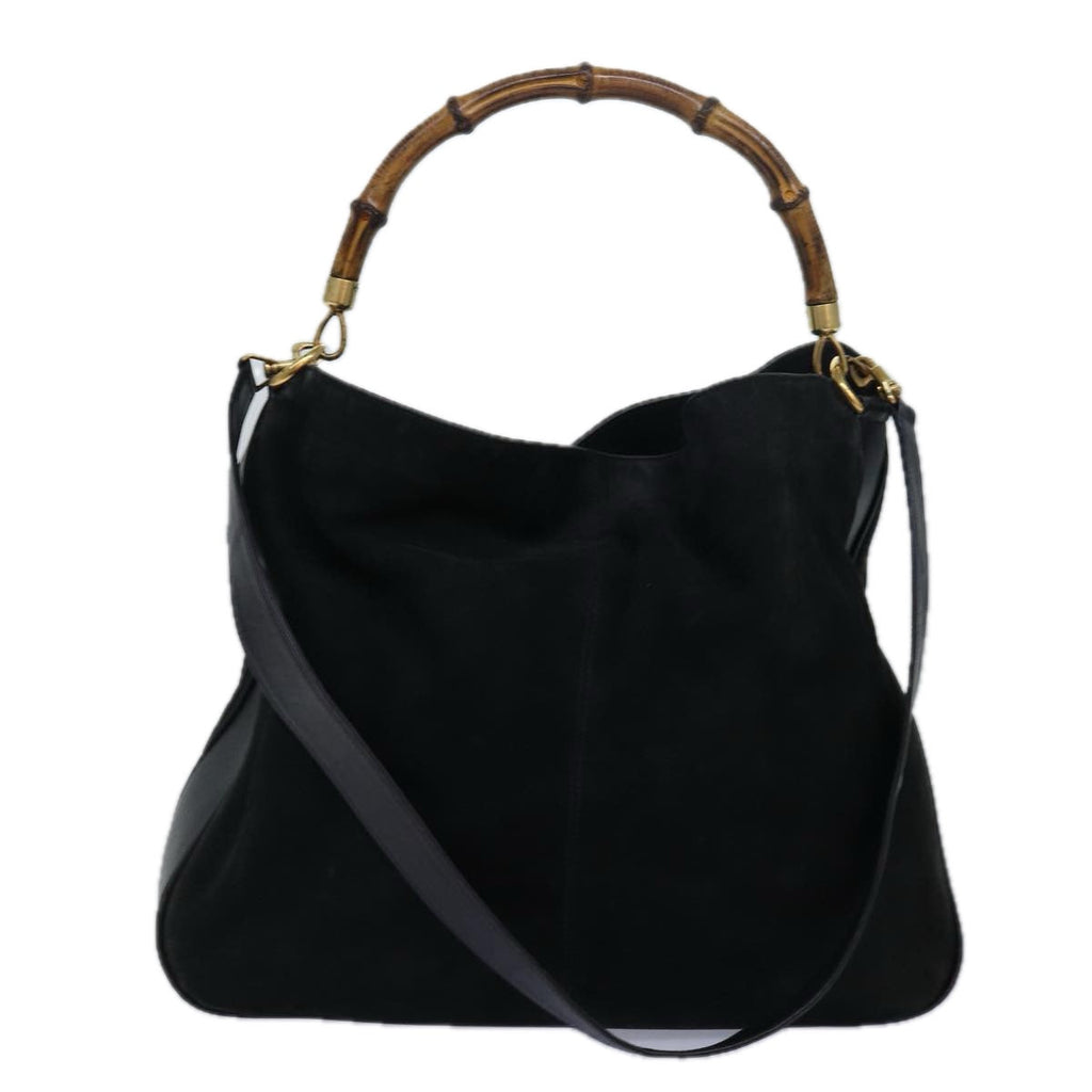 GUCCI Bamboo Hand Bag Suede 2way Black 001 14 1577 yk13644