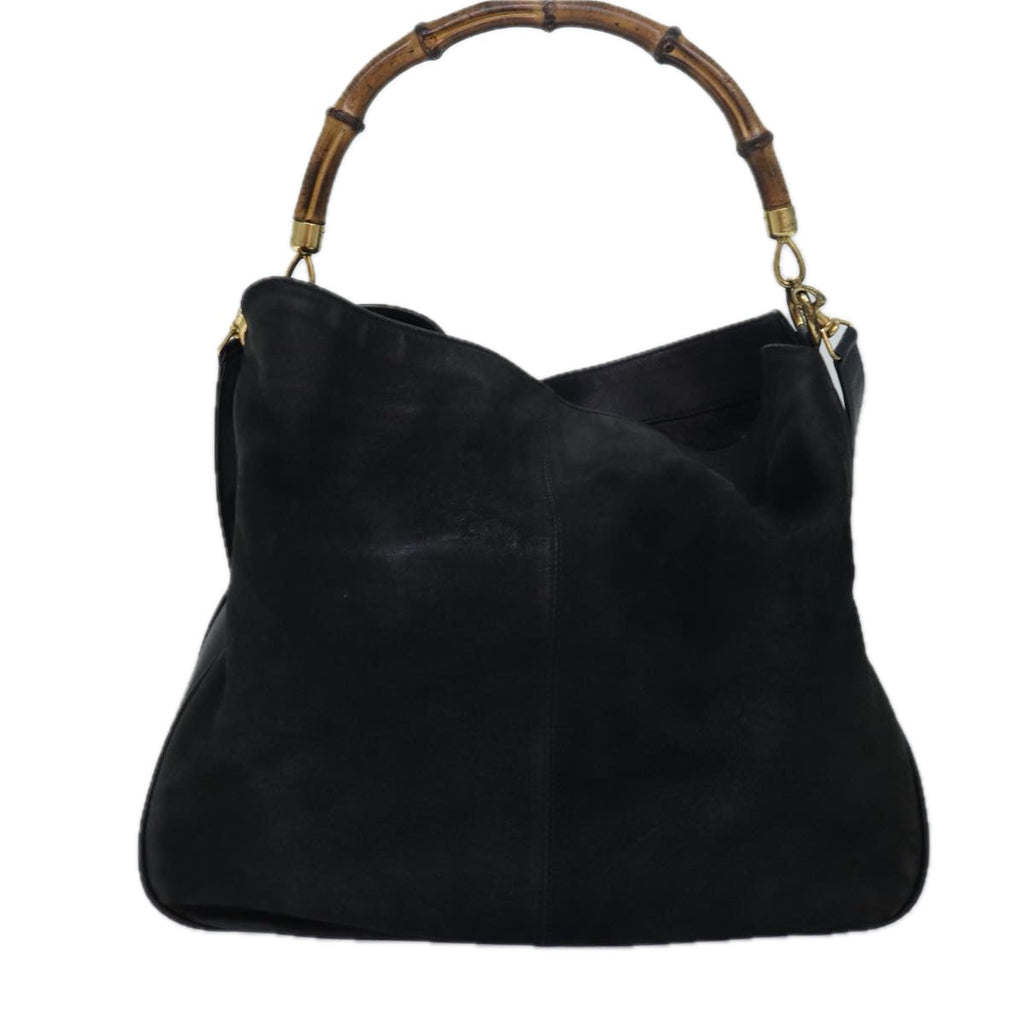 GUCCI Bamboo Hand Bag Suede 2way Black 001 14 1577 yk13644