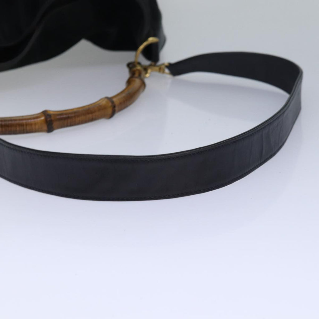 GUCCI Bamboo Hand Bag Suede 2way Black 001 14 1577 yk13644