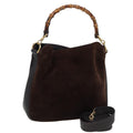 GUCCI Bamboo Hand Bag Leather 2way Black 001 1705 1638 yk13645