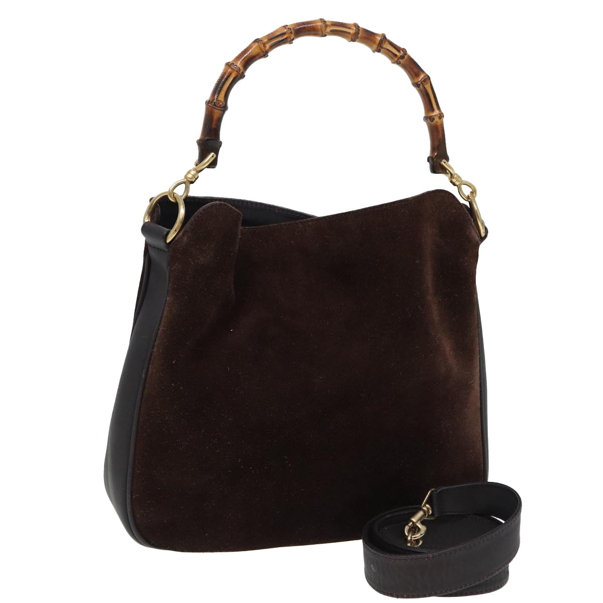 GUCCI Bamboo Hand Bag Leather 2way Black 001 1705 1638 yk13645