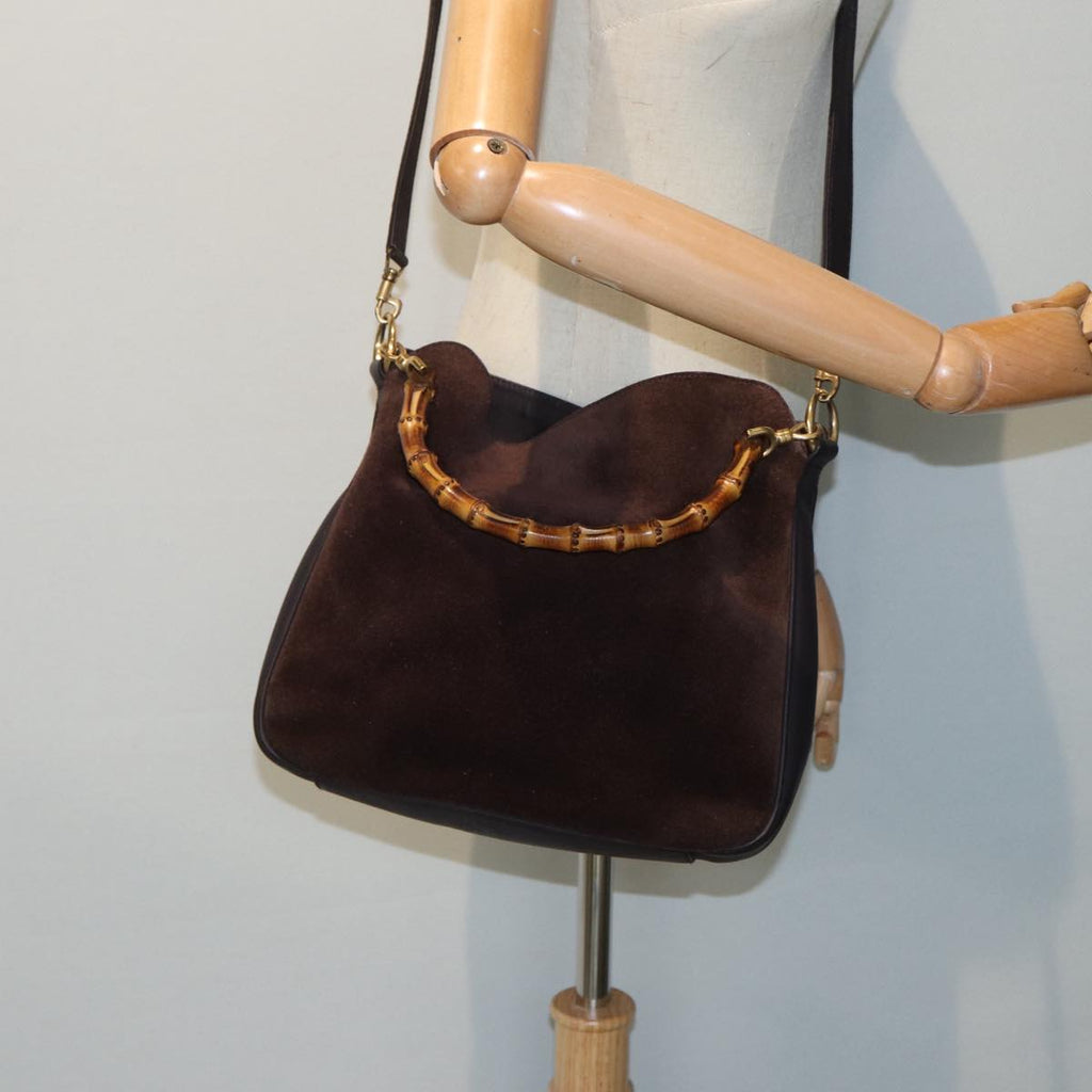 GUCCI Bamboo Hand Bag Leather 2way Black 001 1705 1638 yk13645
