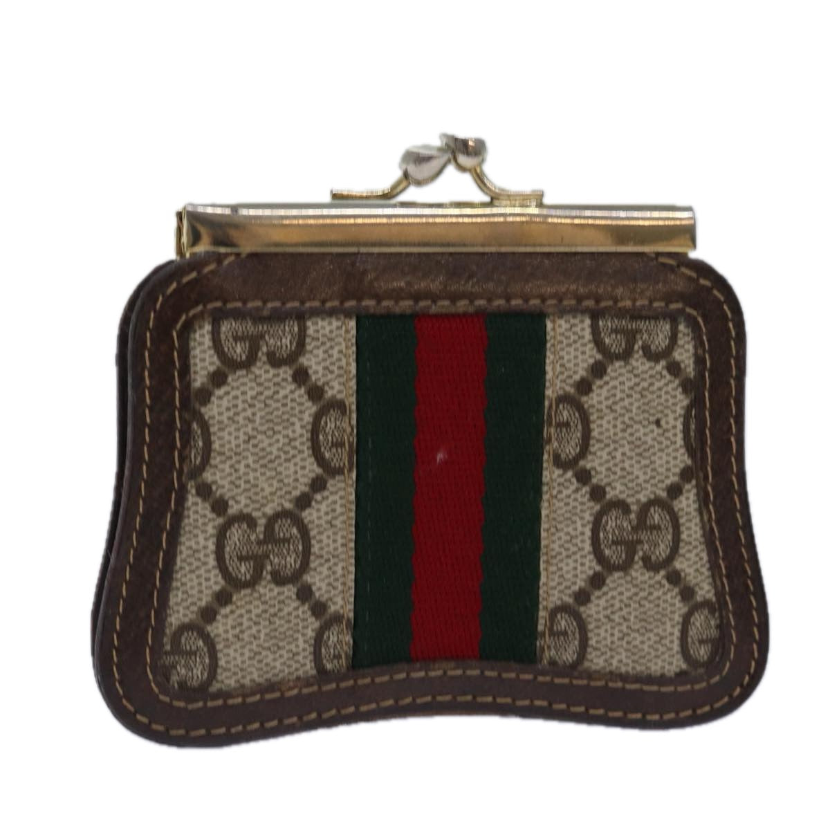 GUCCI GG Supreme Web Sherry Line Gamaguchi Coin Purse Beige Red yk13656