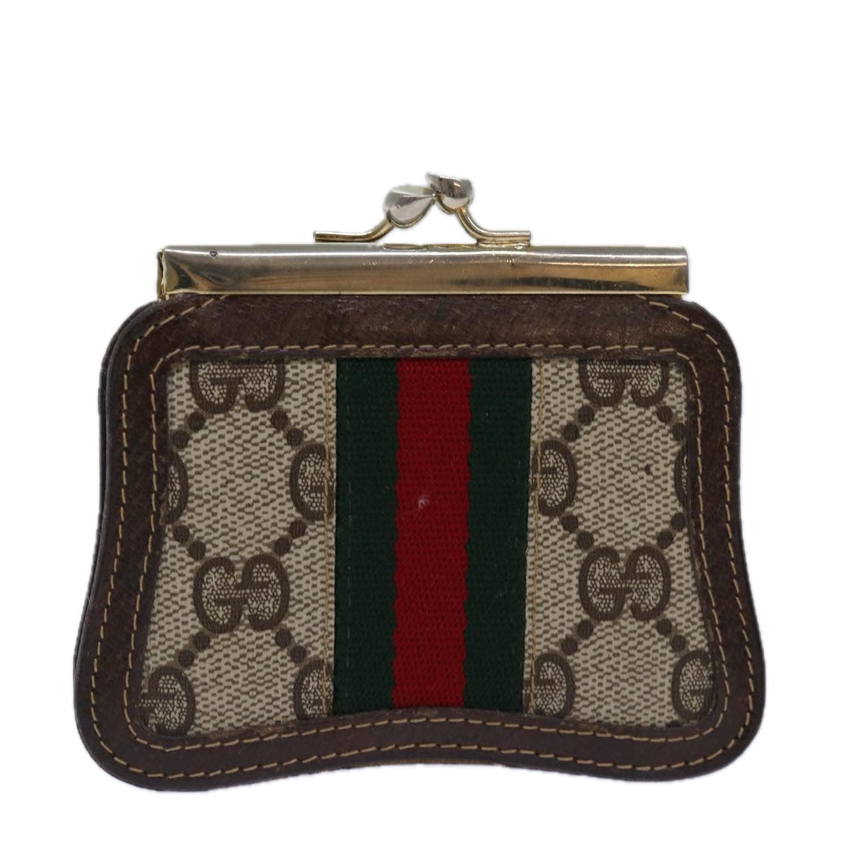 GUCCI GG Supreme Web Sherry Line Gamaguchi Coin Purse Beige Red yk13656