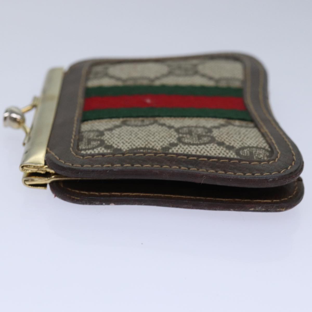 GUCCI GG Supreme Web Sherry Line Gamaguchi Coin Purse Beige Red yk13656