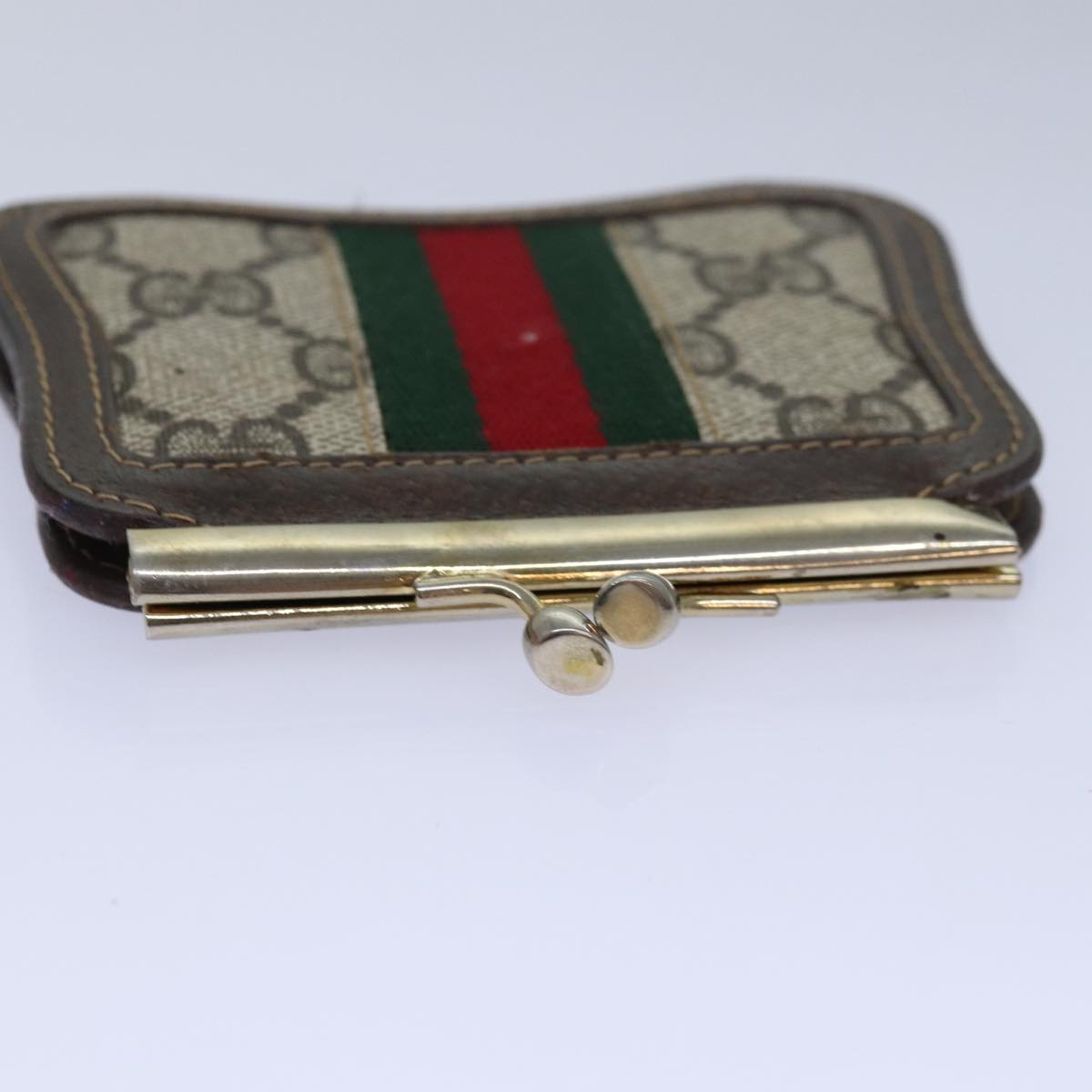 GUCCI GG Supreme Web Sherry Line Gamaguchi Coin Purse Beige Red yk13656
