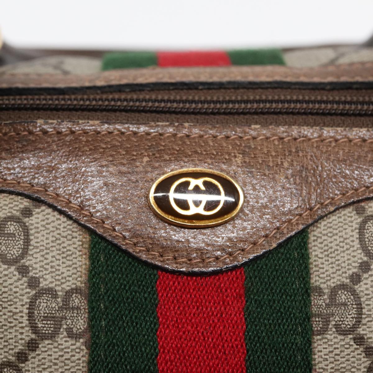 GUCCI GG Supreme Web Sherry Line Boston Bag PVC Beige 24 02 007 yk13661