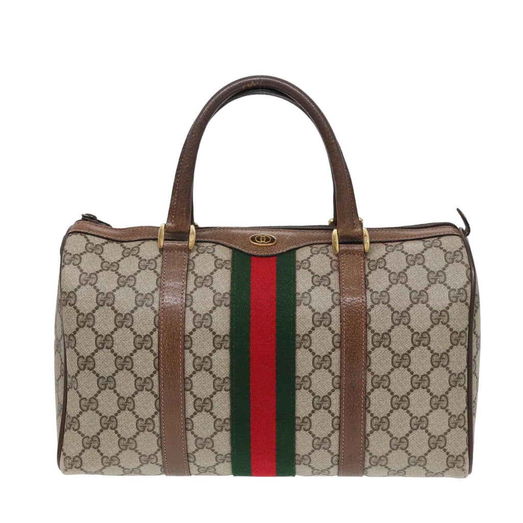 GUCCI GG Supreme Web Sherry Line Boston Bag PVC Beige 24 02 007 yk13661