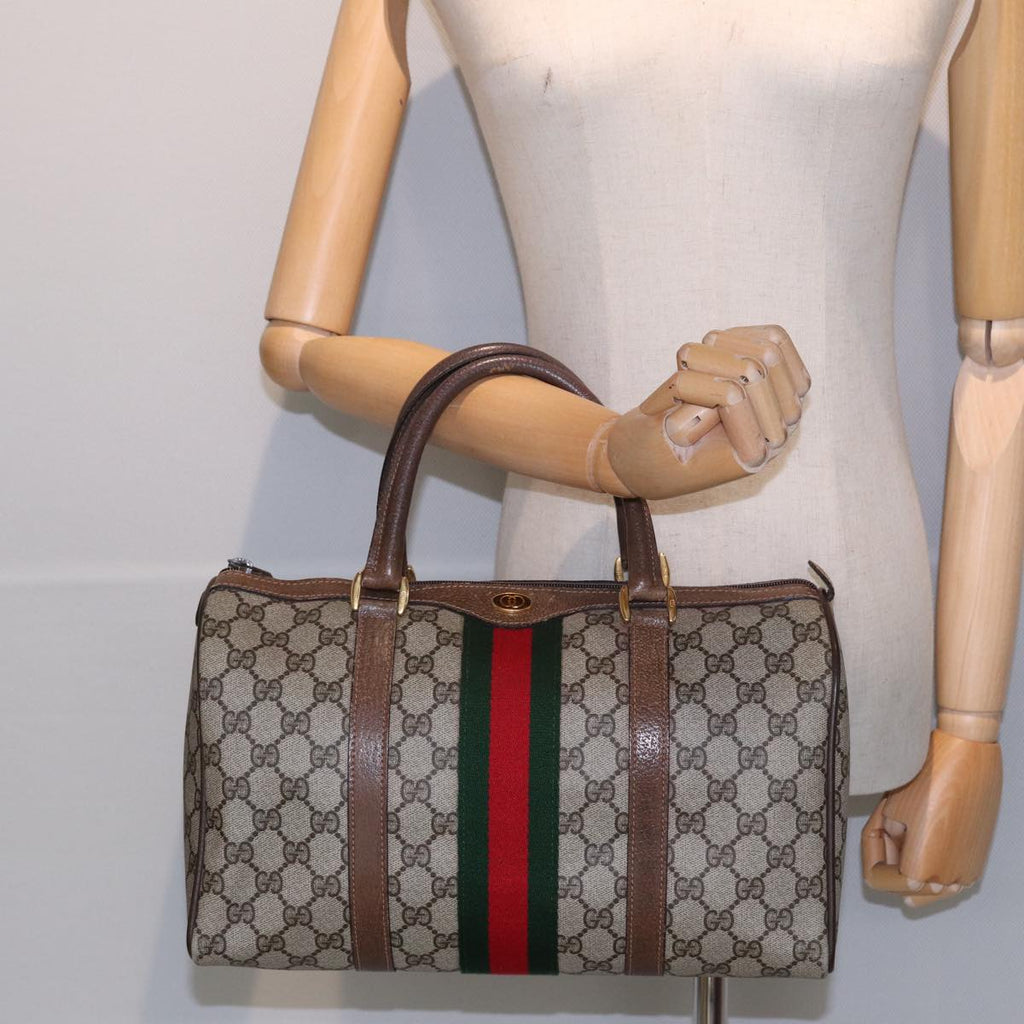 GUCCI GG Supreme Web Sherry Line Boston Bag PVC Beige 24 02 007 yk13661