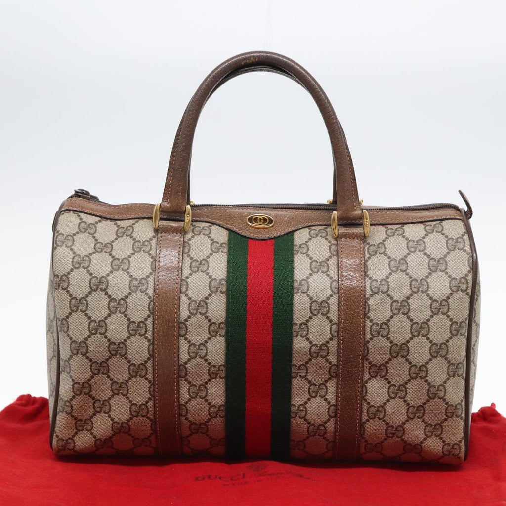 GUCCI GG Supreme Web Sherry Line Boston Bag PVC Beige 24 02 007 yk13661