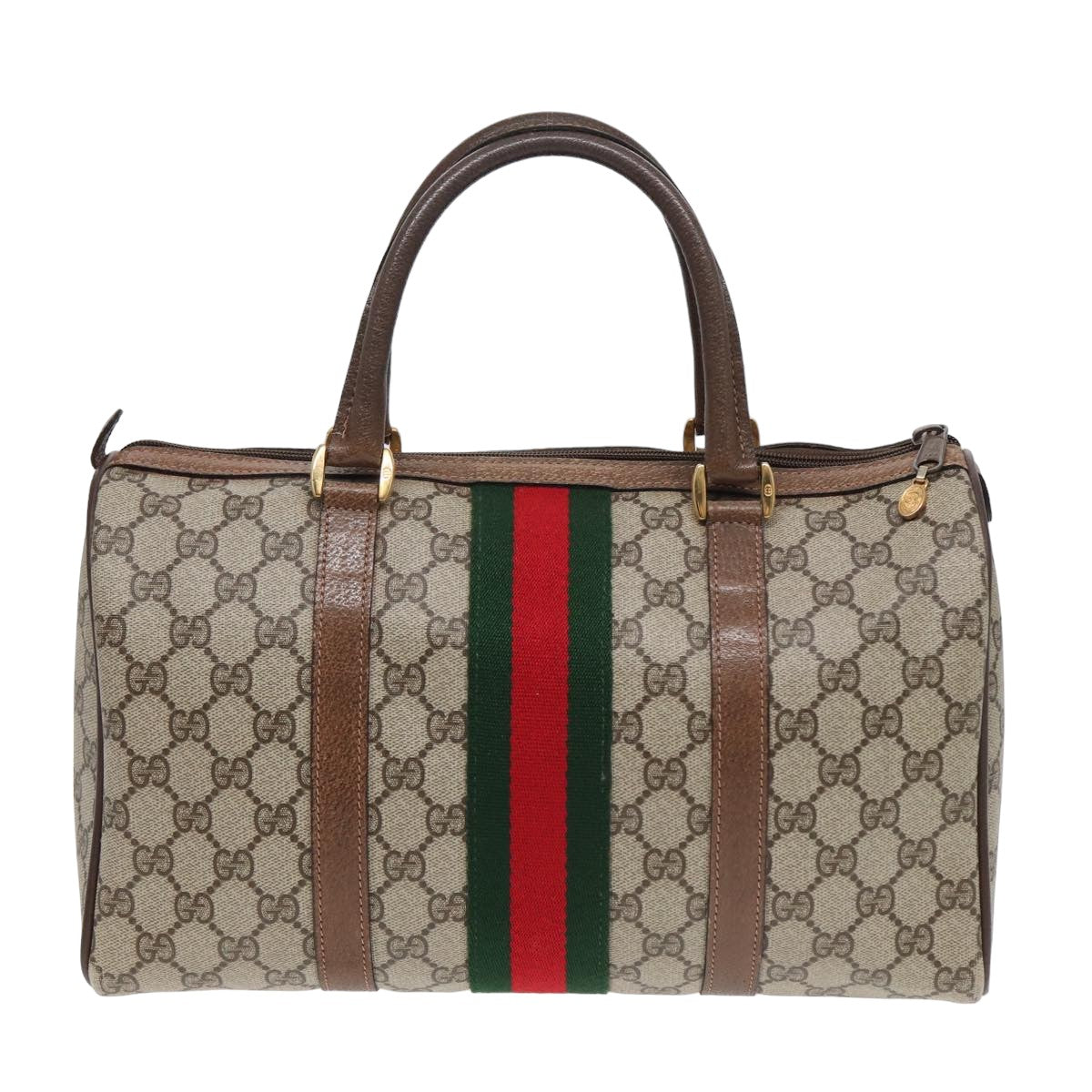 GUCCI GG Supreme Web Sherry Line Boston Bag PVC Beige 24 02 007 yk13661