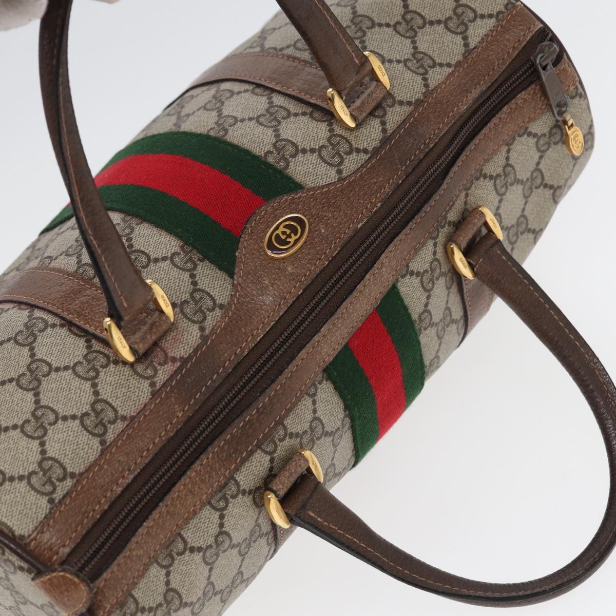 GUCCI GG Supreme Web Sherry Line Boston Bag PVC Beige 24 02 007 yk13661