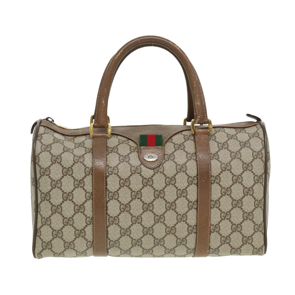 GUCCI GG Supreme Web Sherry Line Boston Bag PVC Beige 39 02 007 yk13664