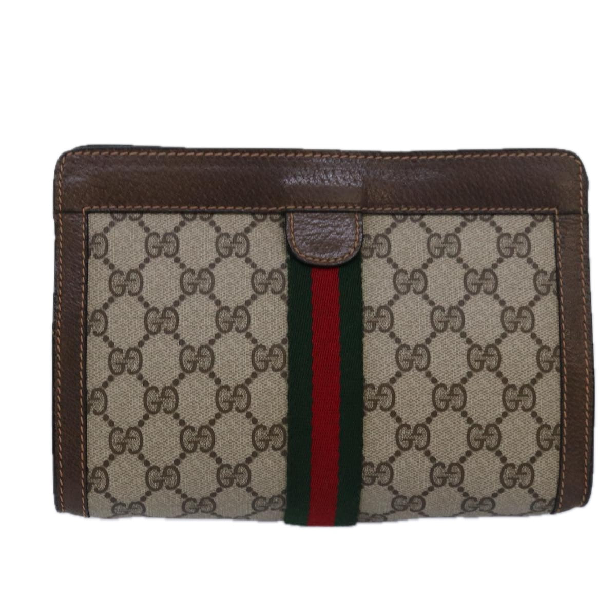 GUCCI GG Supreme Web Sherry Line Clutch Bag PVC Beige Red 89 01 001 yk13667