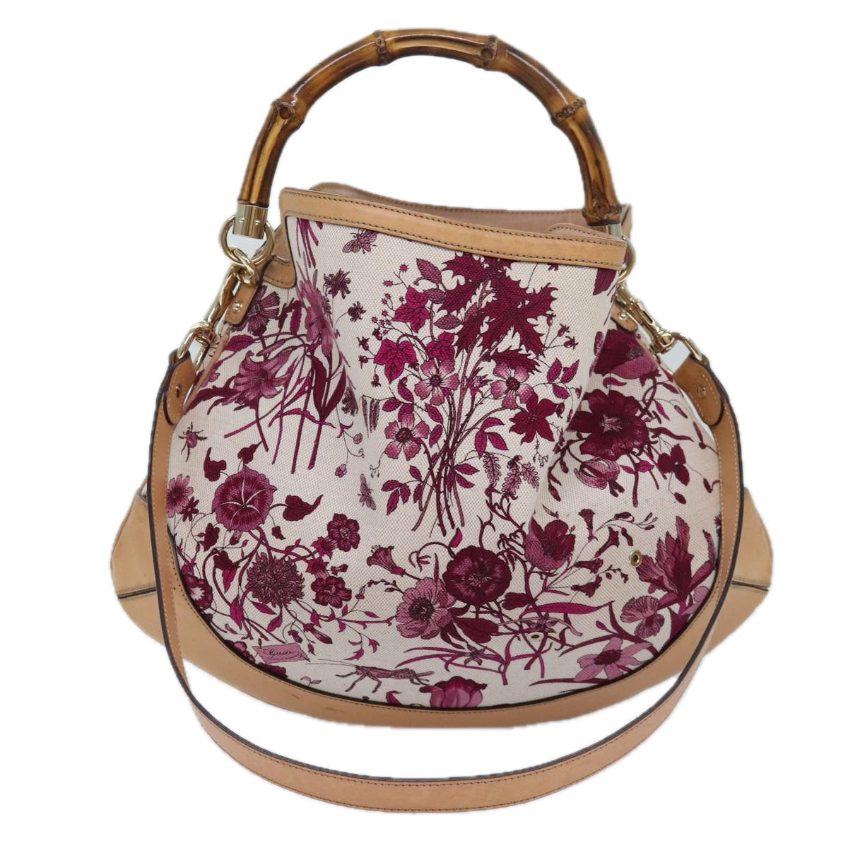 GUCCI Bamboo Flora Hand Bag Canvas 2way Pink 169961 yk13691