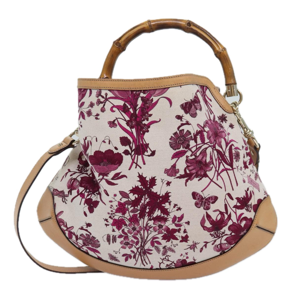 GUCCI Bamboo Flora Hand Bag Canvas 2way Pink 169961 yk13691