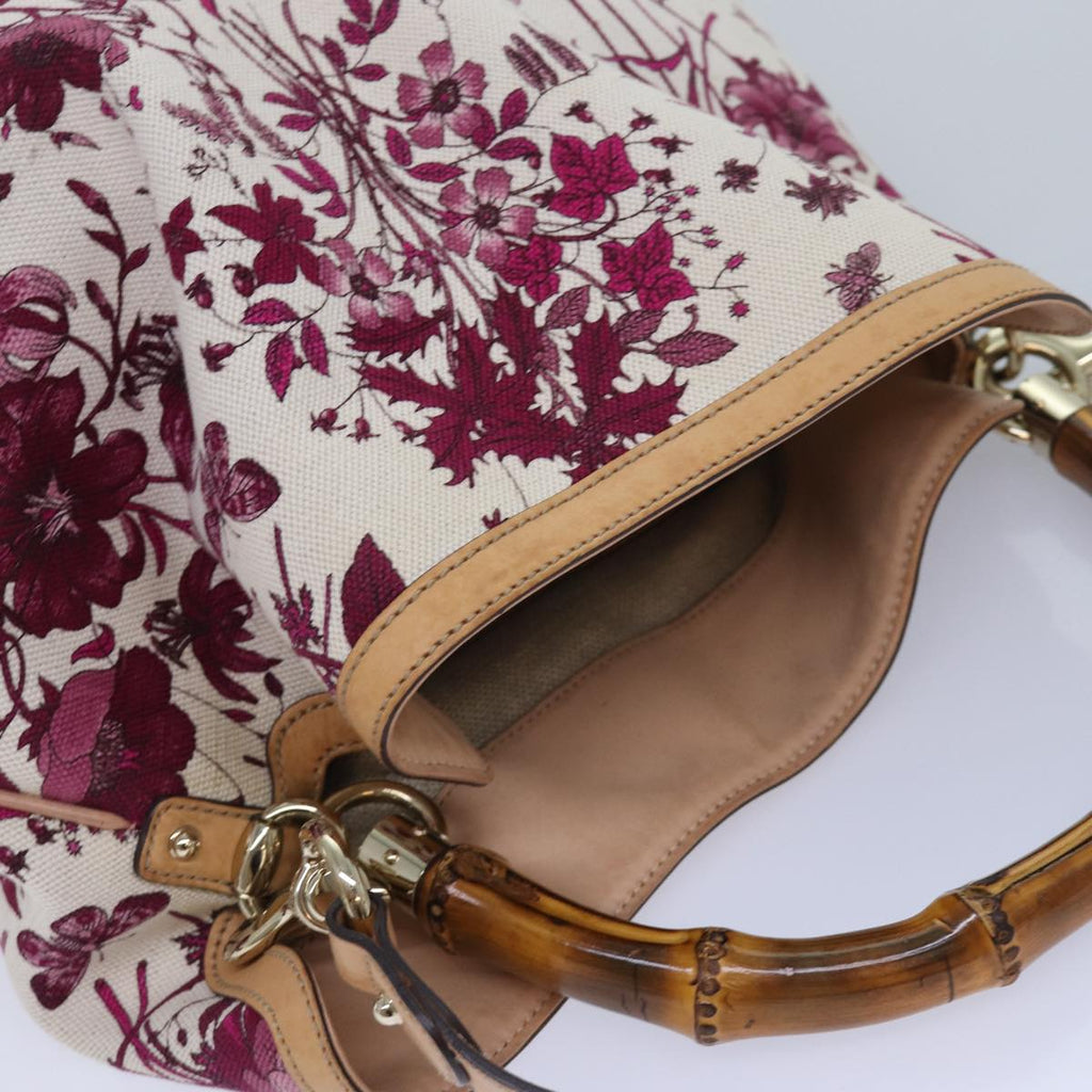 GUCCI Bamboo Flora Hand Bag Canvas 2way Pink 169961 yk13691