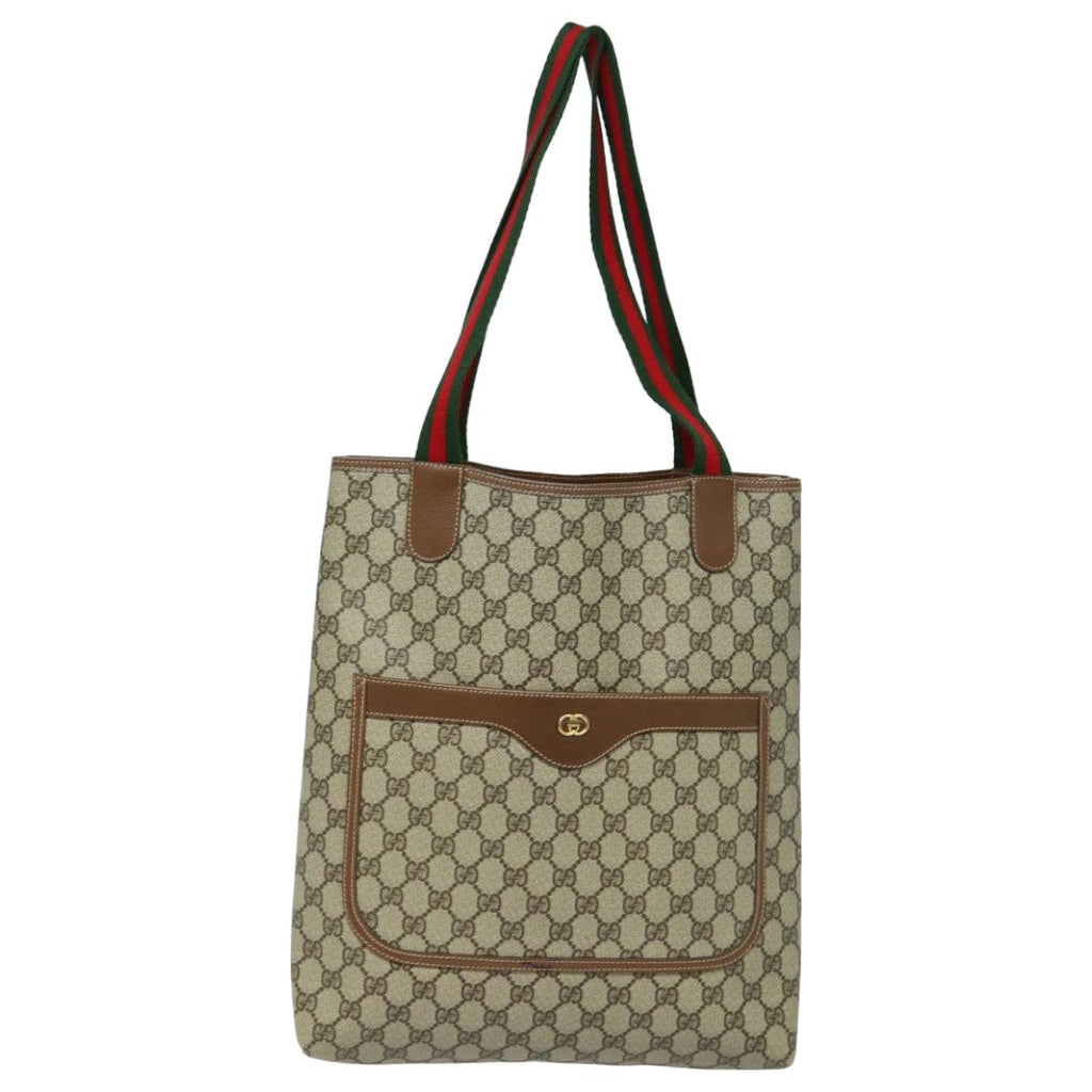 GUCCI GG Supreme Web Sherry Line Tote Bag PVC Beige 002 123 6487 yk13692
