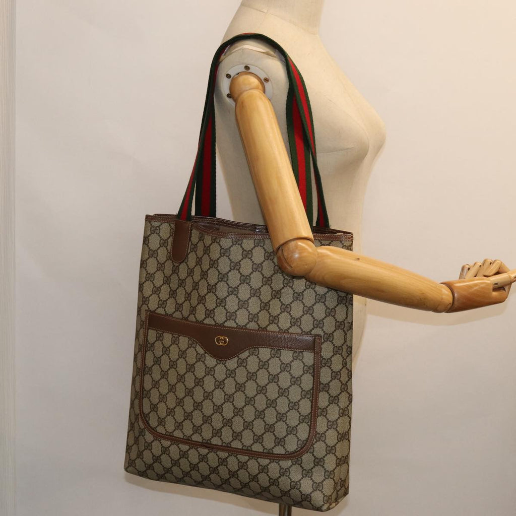 GUCCI GG Supreme Web Sherry Line Tote Bag PVC Beige 002 123 6487 yk13692