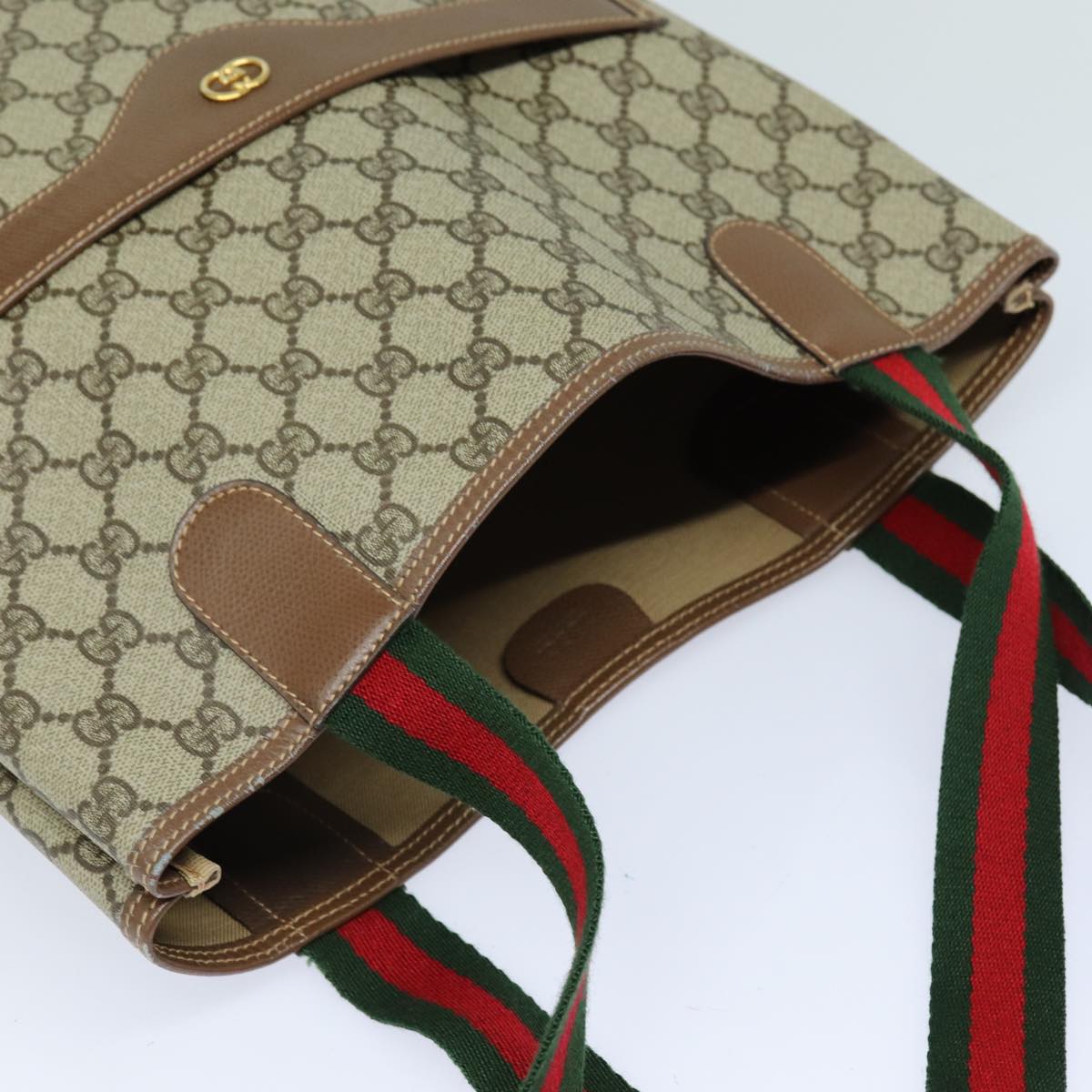 GUCCI GG Supreme Web Sherry Line Tote Bag PVC Beige 002 123 6487 yk13692