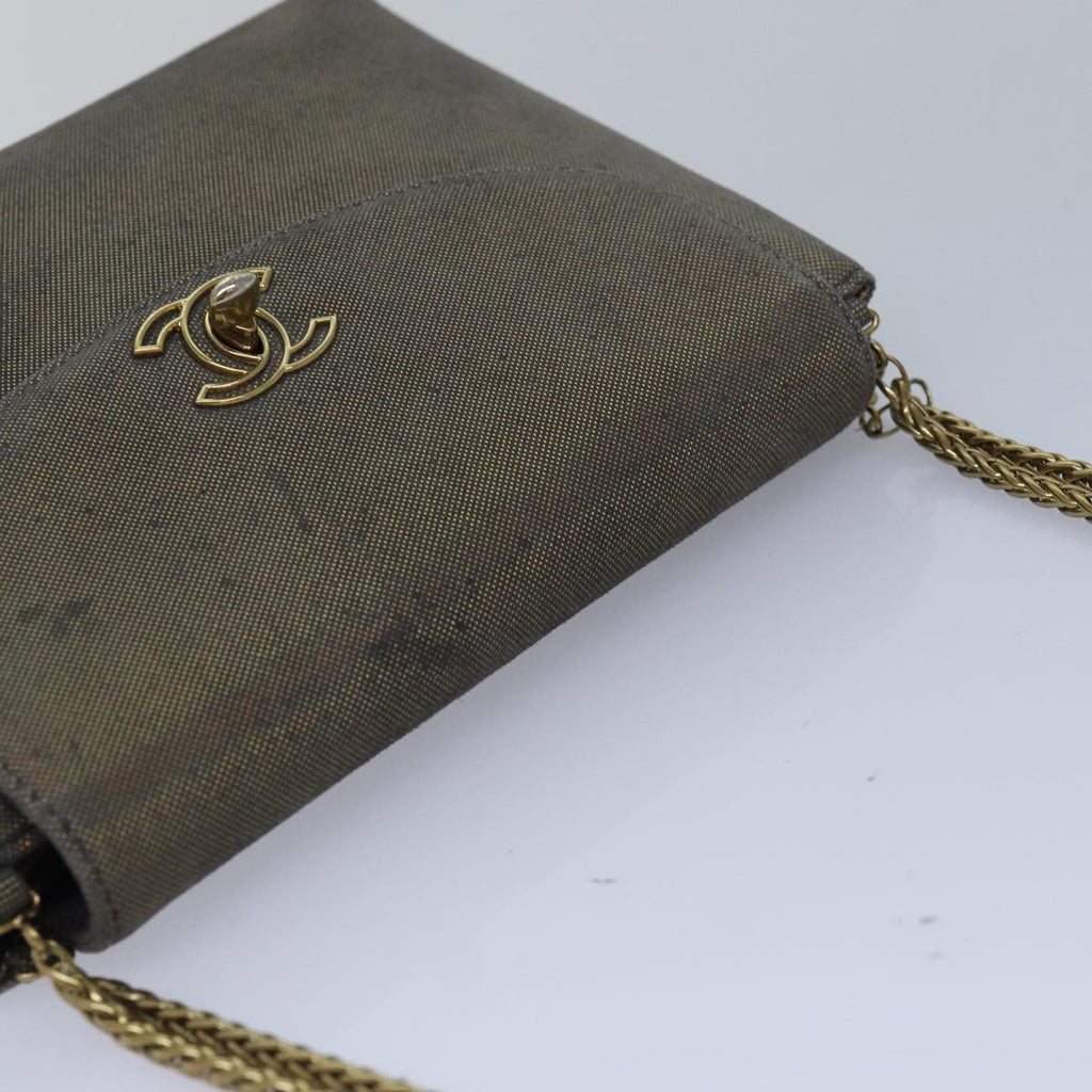 CHANEL Turn Lock Chain Hand Bag Suede Gold Tone CC yk13693