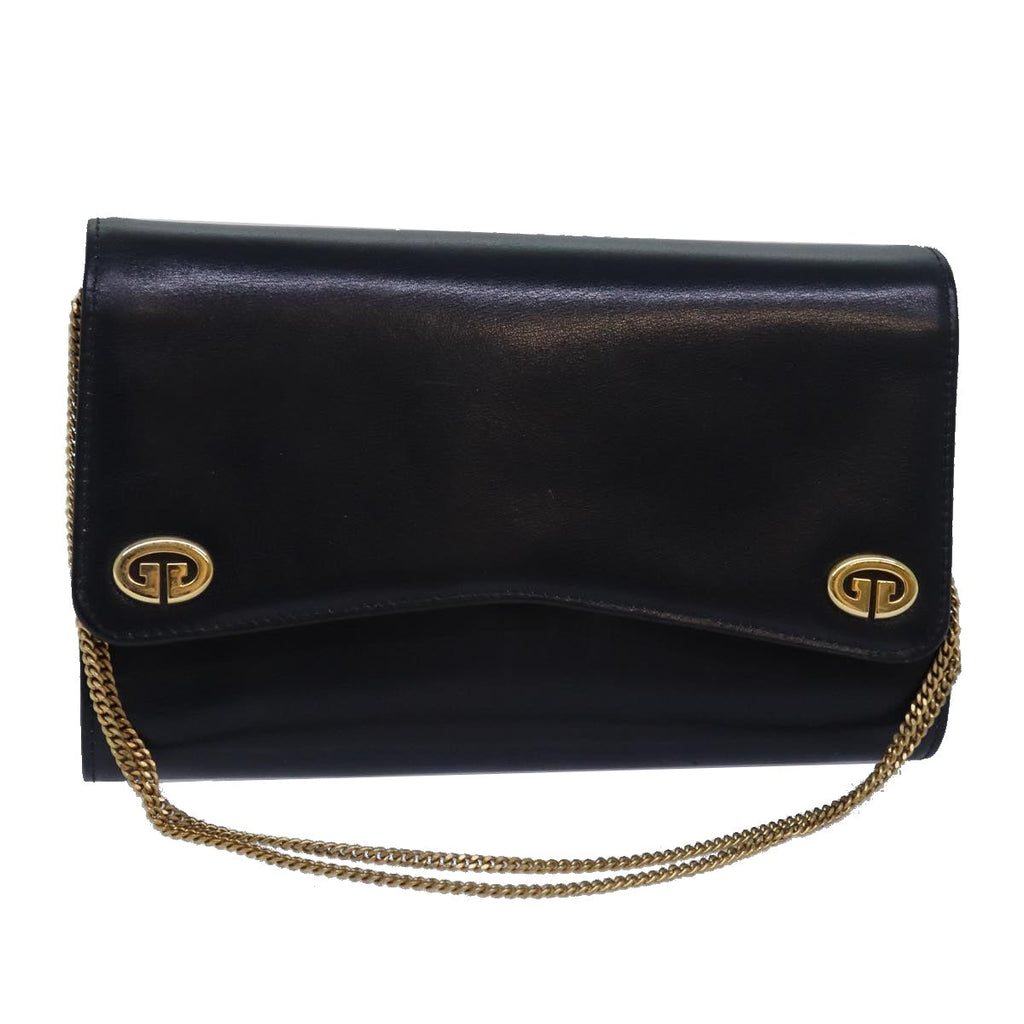 GUCCI Chain Hand Bag Leather Navy yk13717