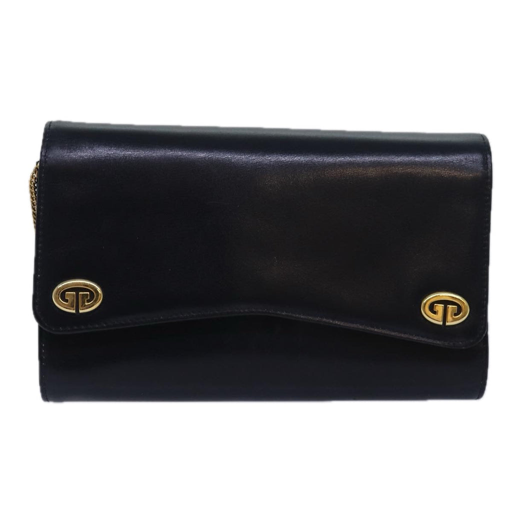 GUCCI Chain Hand Bag Leather Navy yk13717