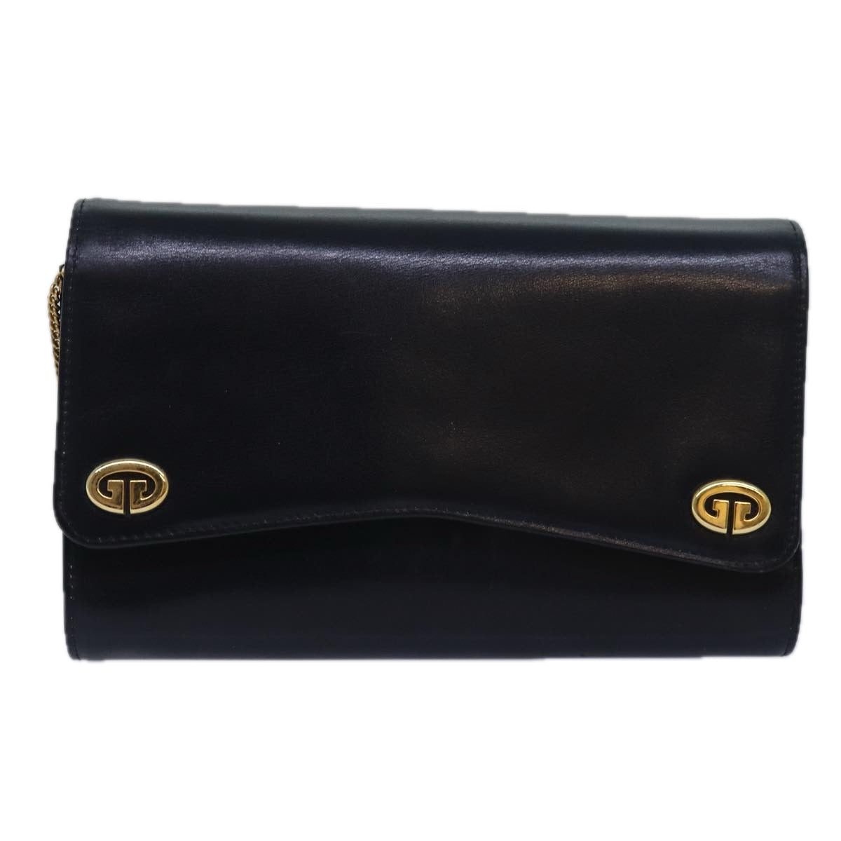 GUCCI Chain Hand Bag Leather Navy yk13717
