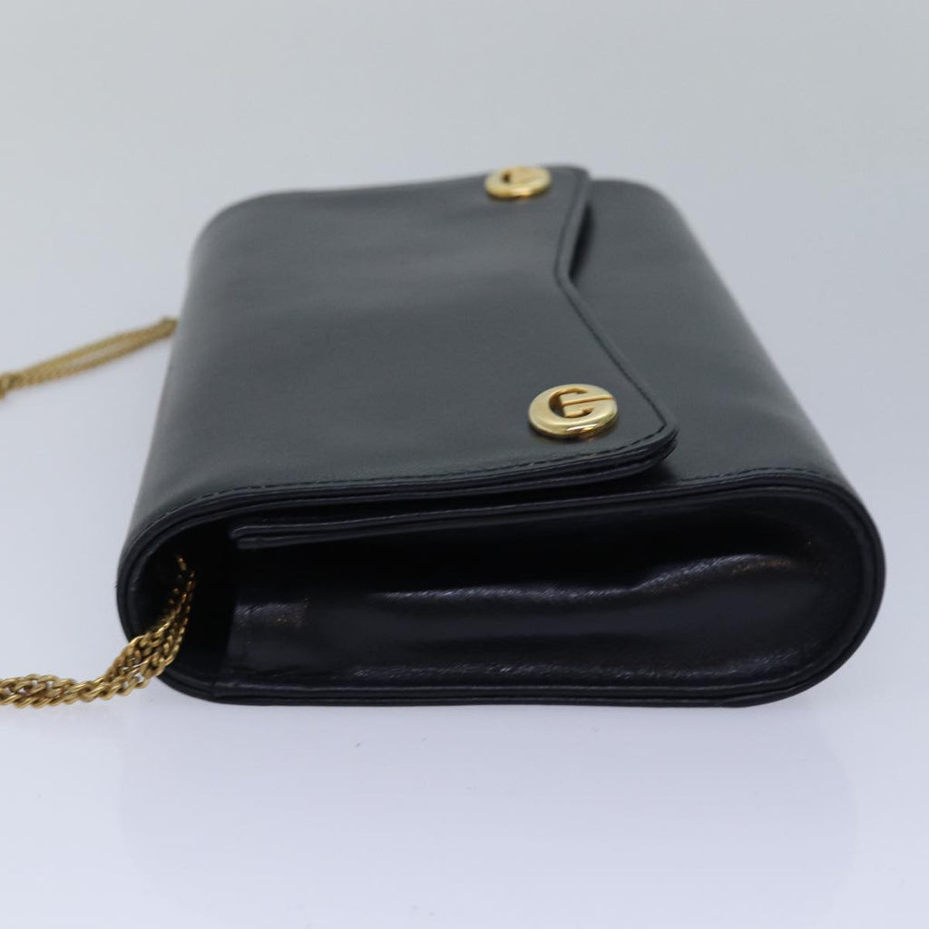 GUCCI Chain Hand Bag Leather Navy yk13717