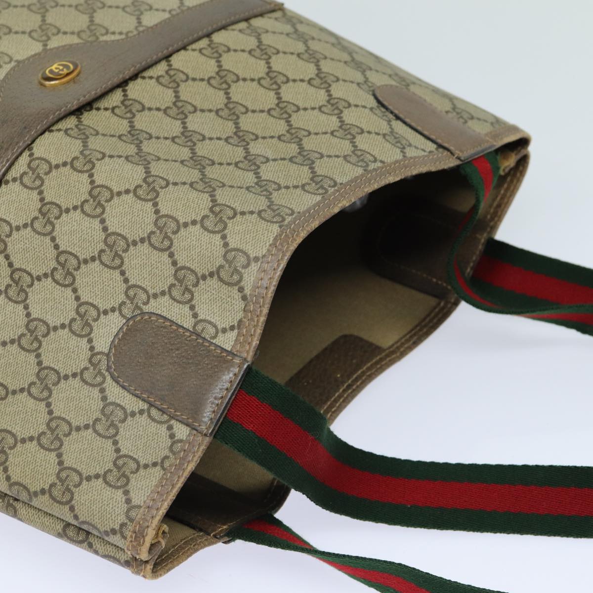 GUCCI GG Supreme Web Sherry Line Tote Bag PVC Beige Red 39 02 003 yk13752