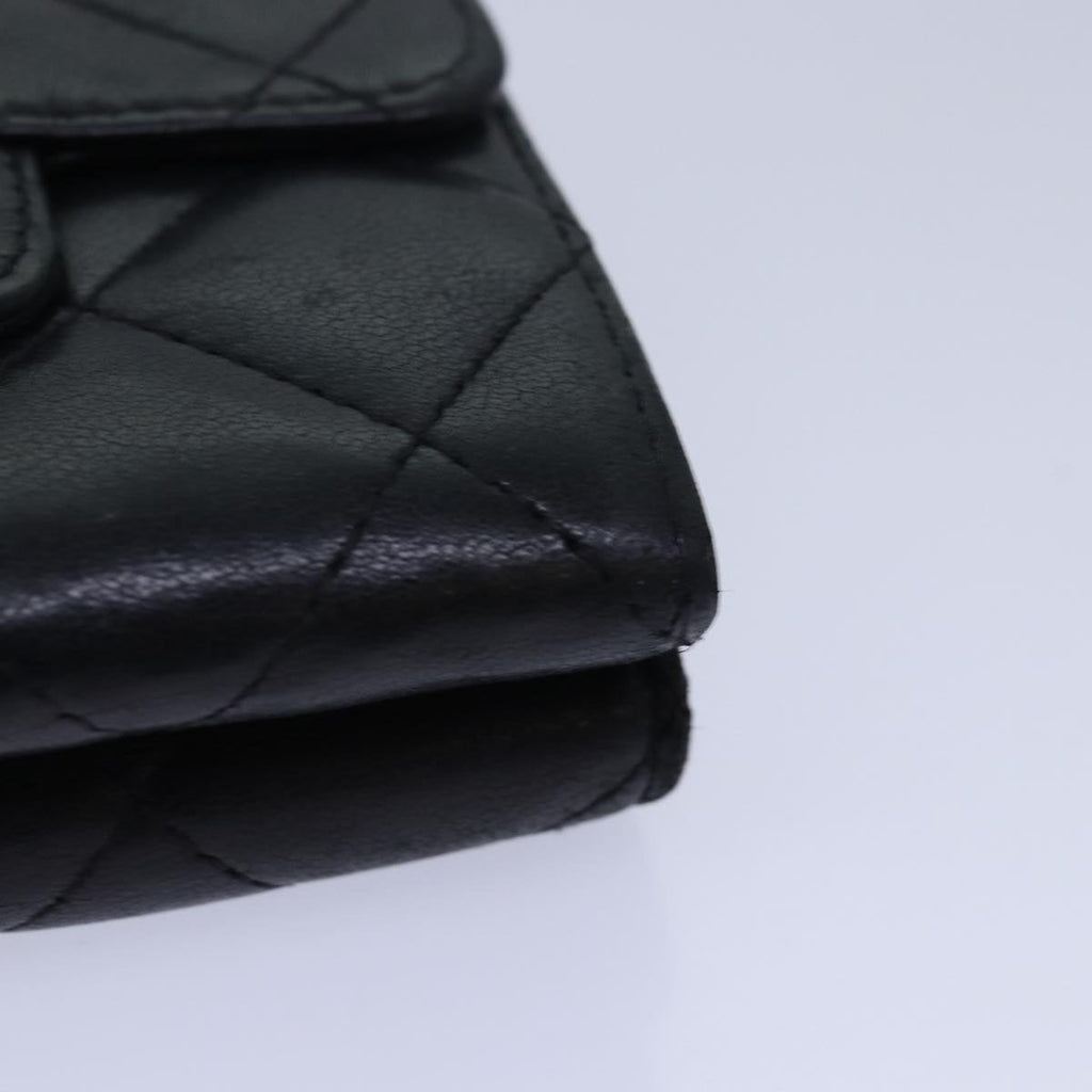 CHANEL Matelasse Compact Wallet Lamb Skin Black CC yk13810